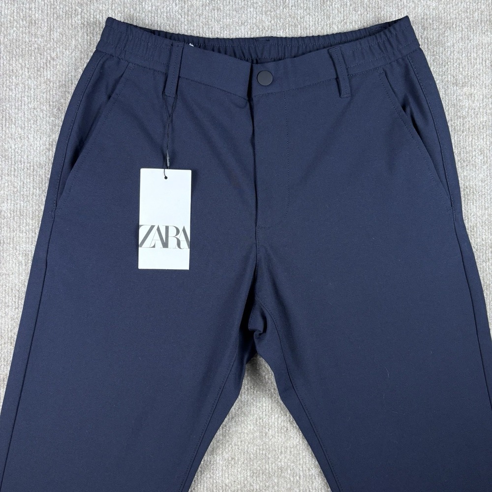 NWT Zara Mens Navy Stretch Travel Dress Pants Elastic Waist Size S 30 Slim
